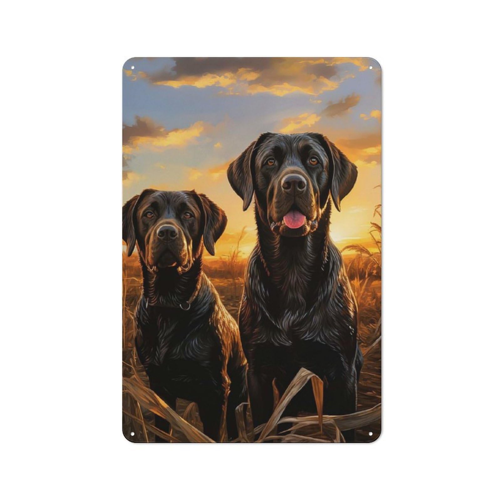Tin Wall Plaque 30x20cm with Two Labrador Retrievers for Garage Or Workshop, for An Autumn Wall Display in Garage And Workshop