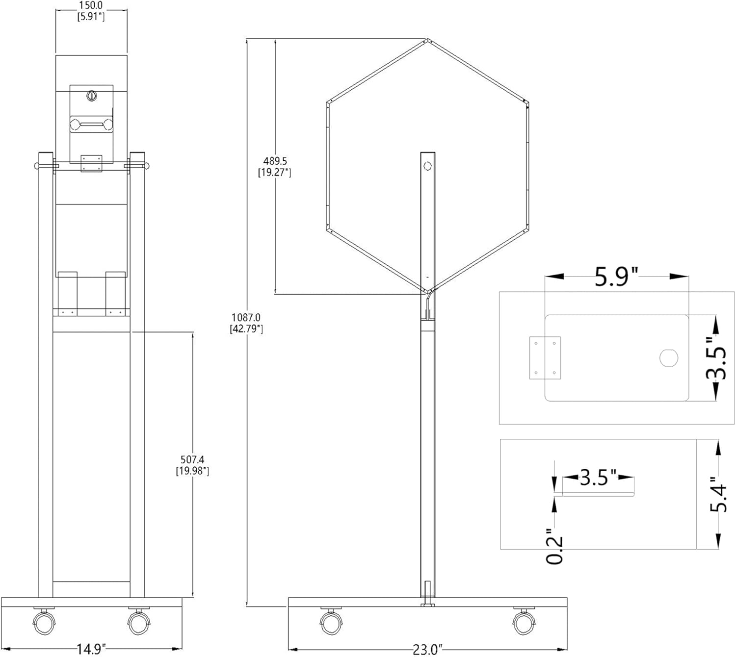 FixtureDisplays® Acrylic Raffle Drum with Wheels, Floorstanding - Clear & Black 23X15X45" 119571NEW