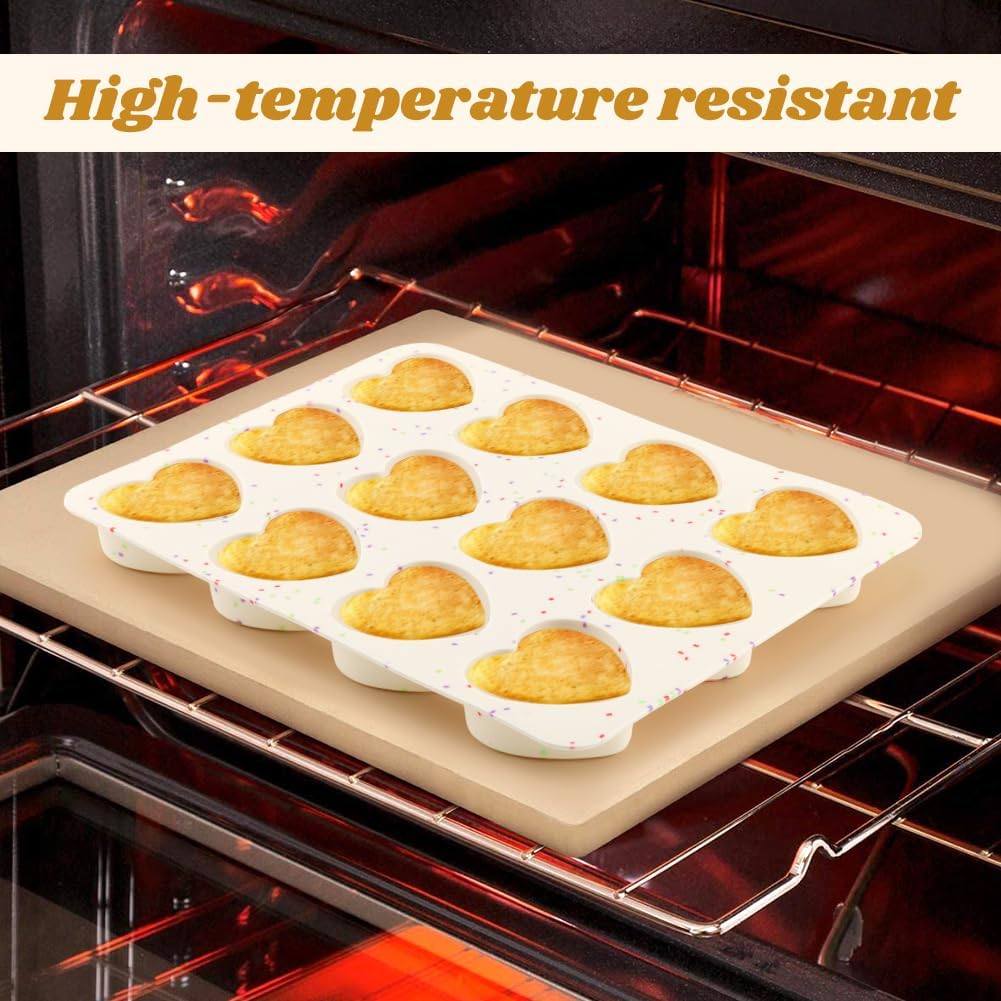 2 Pack Silicone Heart Muffin Pan, 12-Cavity Nonstick Silicone Molds Bakeware Supplies Cupcake Pan for Baking Muffins Cakes Tartlets Egg Bites on Wedding Valentine's Day Home Party(COLOR:Cream)