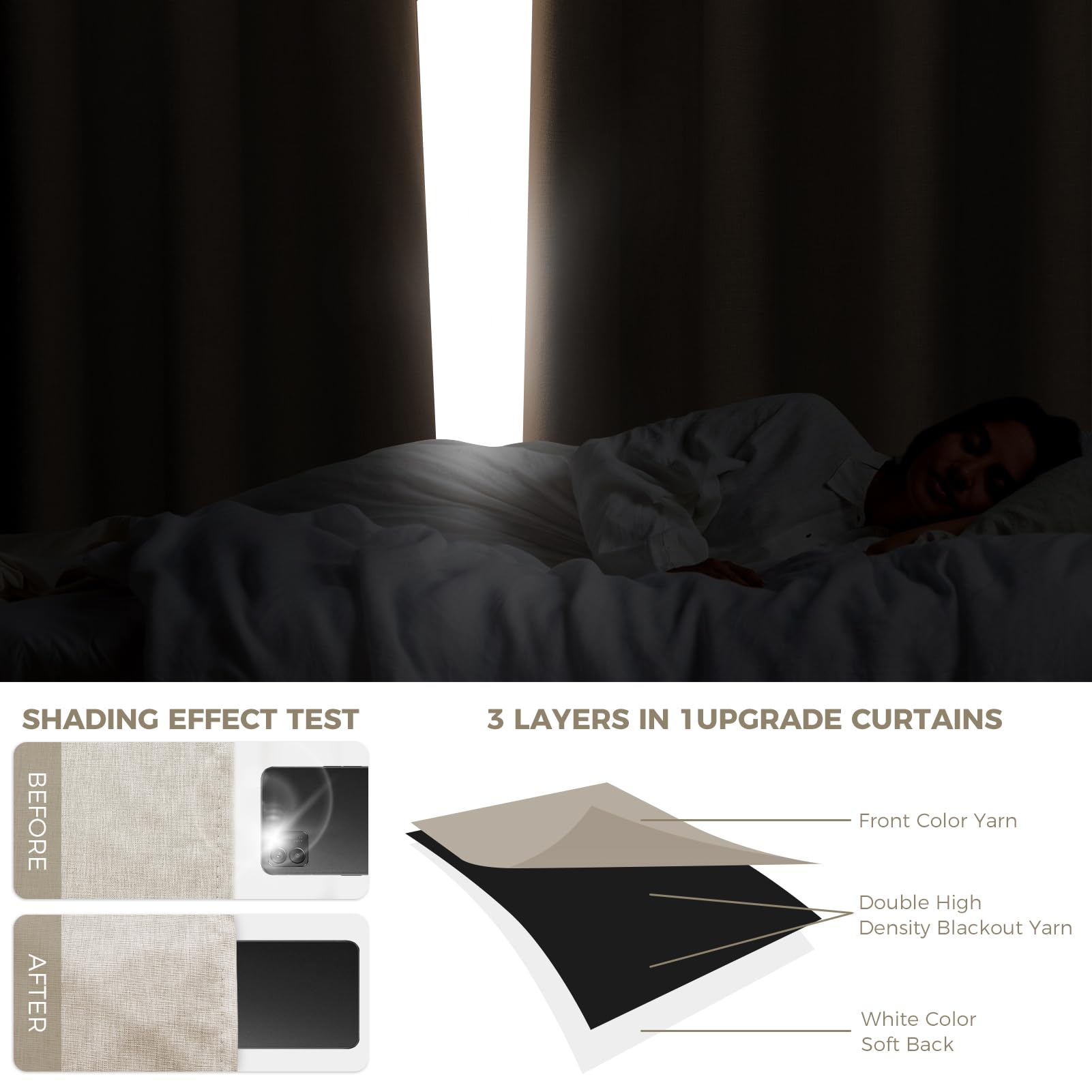 Rideau Occultant Thermique Lin Naturel à Oeillets 100% Bloquer Lumière, Anti Froid Chaleur pour Fenêtre Chambre Salon Lot de 2 140x245 CM