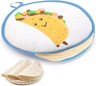 Tortilla Warmer insulated and Microwaveable material Fabric Tortilla Keeper Holder Keeps Warm for Corn Flour Taco Pizza Bread up to One Hour, Outlasting & Ideal for Family Feasts (White)