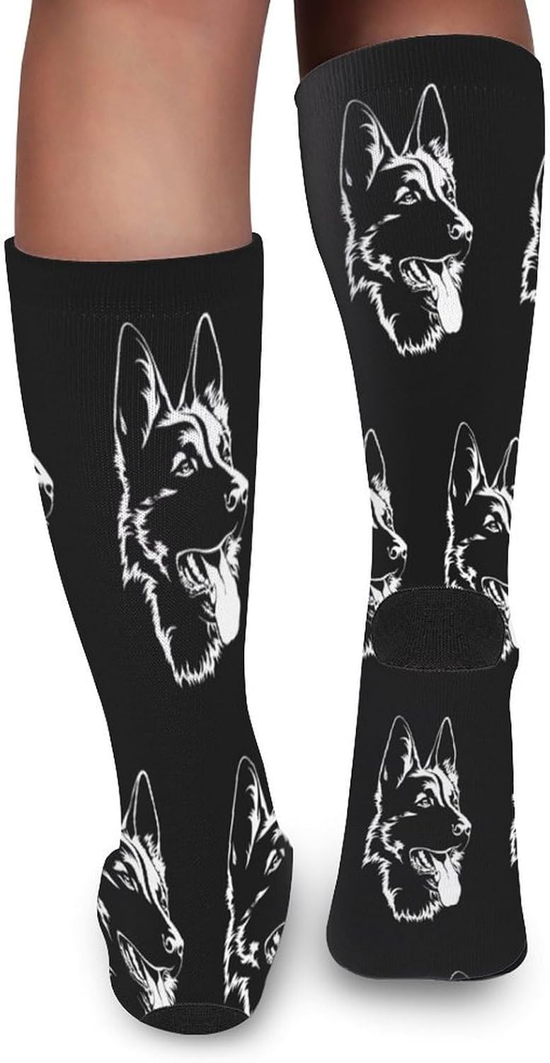 Black German Shepherd Knee High Socks Athletic Long Stockings Sport Casual Crew Tube Sock Boot 46cm