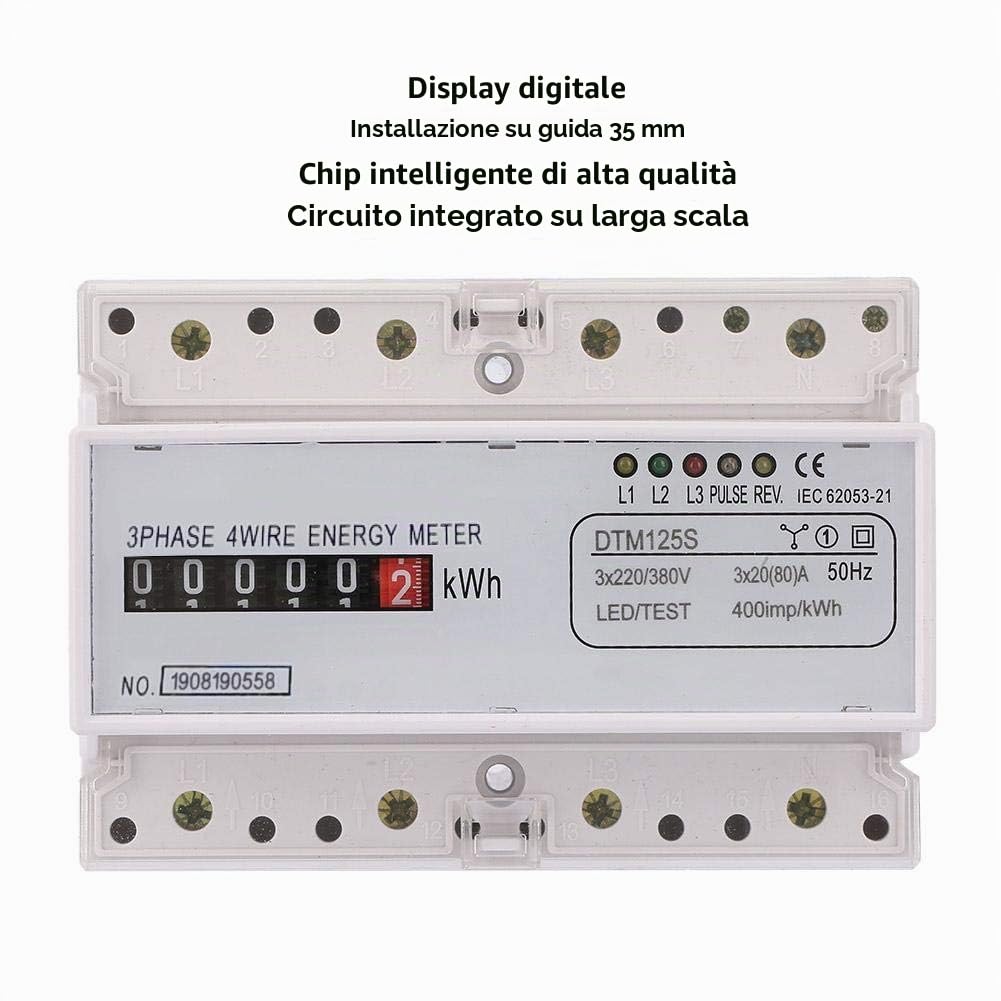 SEAFRONT Contatore Trifase 220/380V 20-80A Consumo Energetico Contatore KWh Trifase Contatore Elettrico Digitale Contascatti Elettrico
