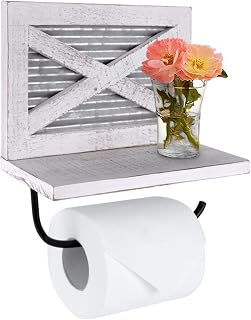 Autumn Alley White Farmhouse Toilet Paper Holder with Shelf for Wipes - Wooden Farmhouse Bathroom Decor - Shabby Chic Bathroom Accessories and Western Bathroom Decor Wall Mounted, White Wood