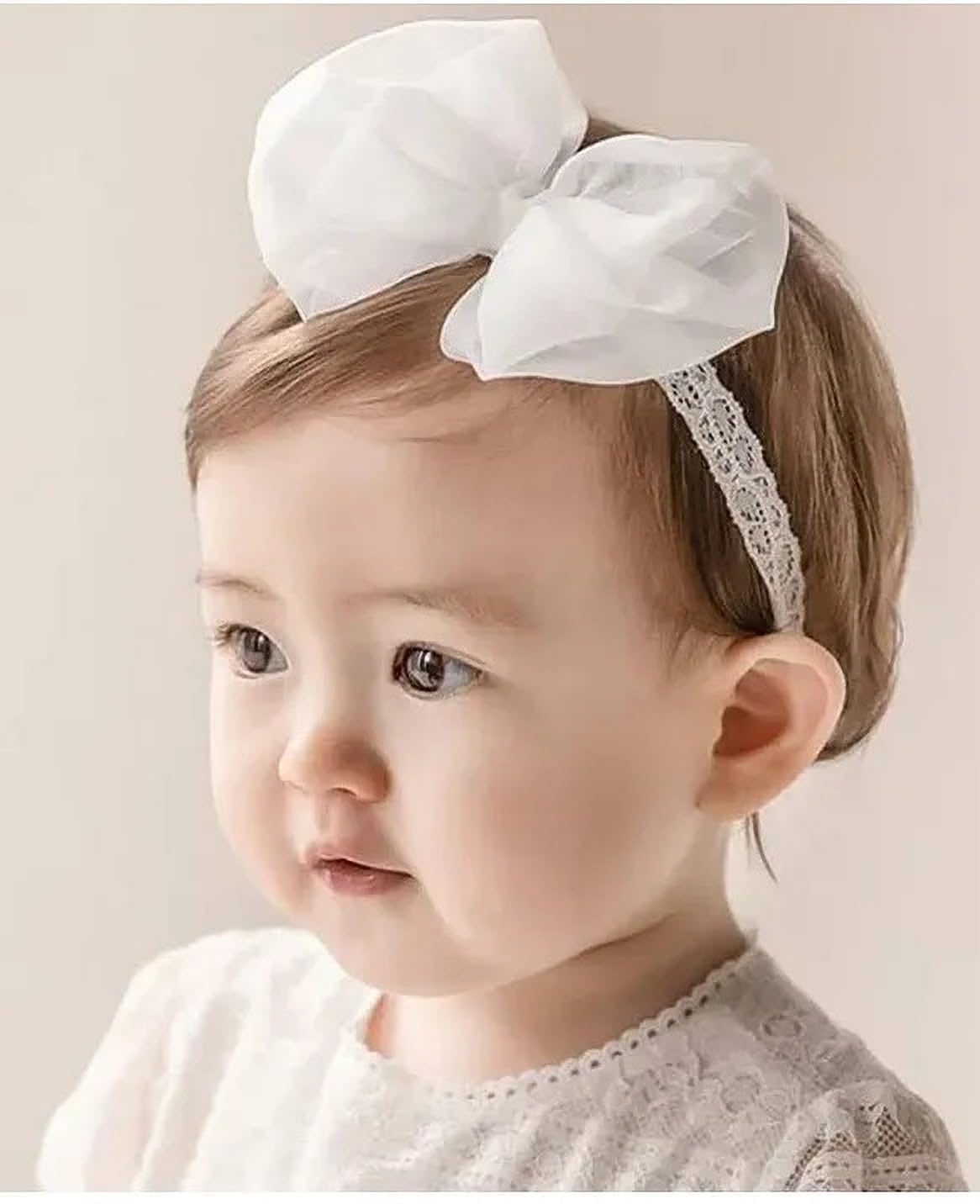 EvoNest Baby Girl Headband, White Organza Bow with Lace Band Design Hair Accessories for Girls Newborns Infants Toddlers a...