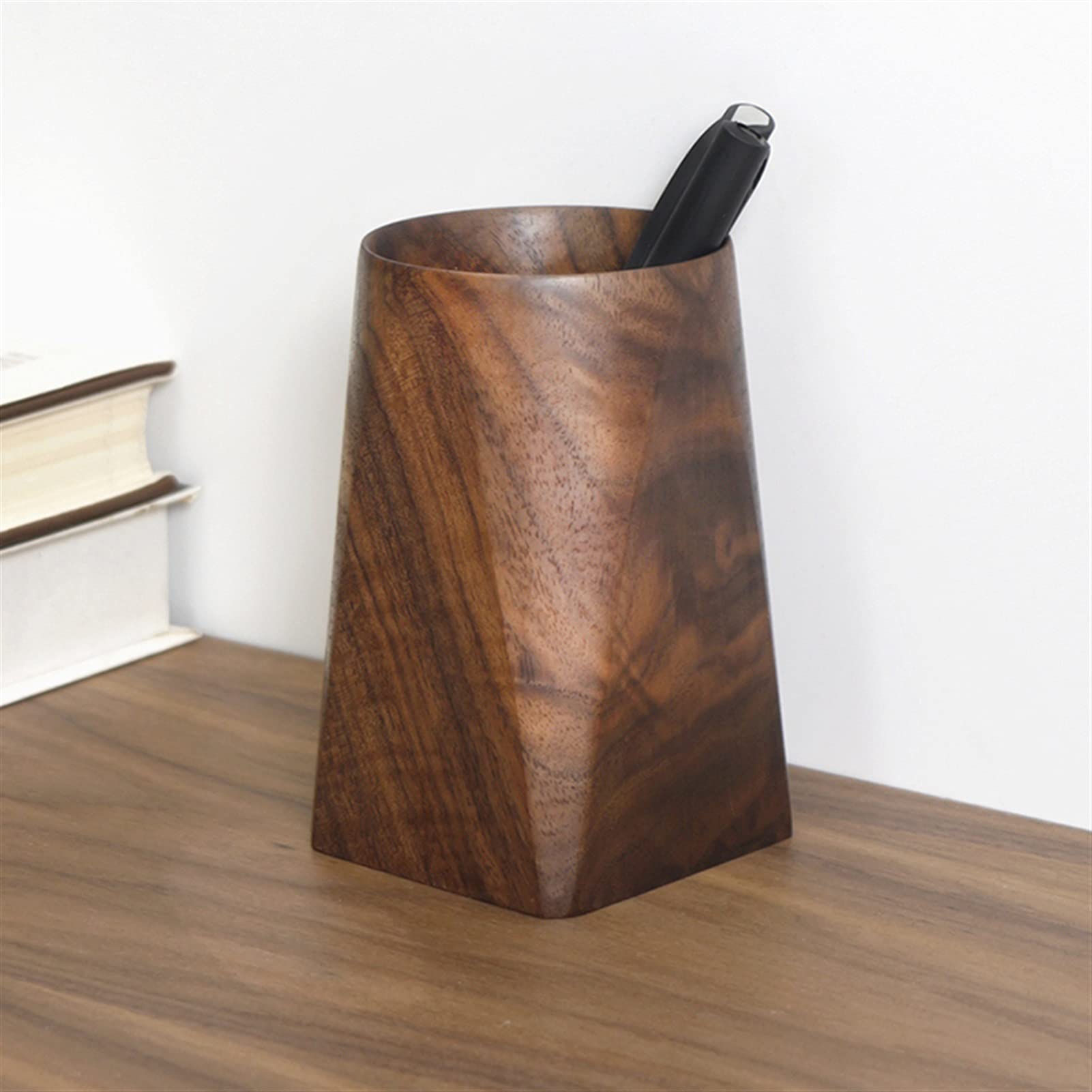 Portapenne e portamatite in Legno, Organizer per Utensili da Scrittura in Noce Nero per casa o Ufficio, 2,95" x 2,95" x 4,72"