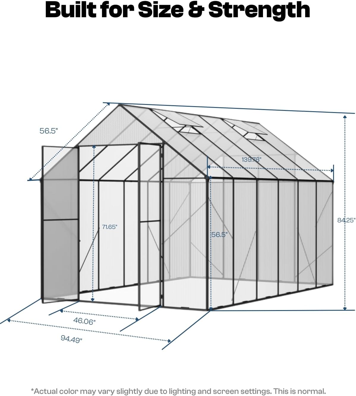 8x12 FT Greenhouse, Outdoor Greenhouse with Aluminum Frame, Polycarbonate Greenhouse for Outdoors with Roof Vent, Walk in Greenhouse for Outside Garden Backyard, Patio, Lawn (Black)