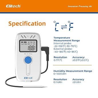 Elitech Digital Temperature Data Logger Medical Refrigerator Thermometer Vaccine Fridge Temperature Monitor, RC-4, 10 Pack
