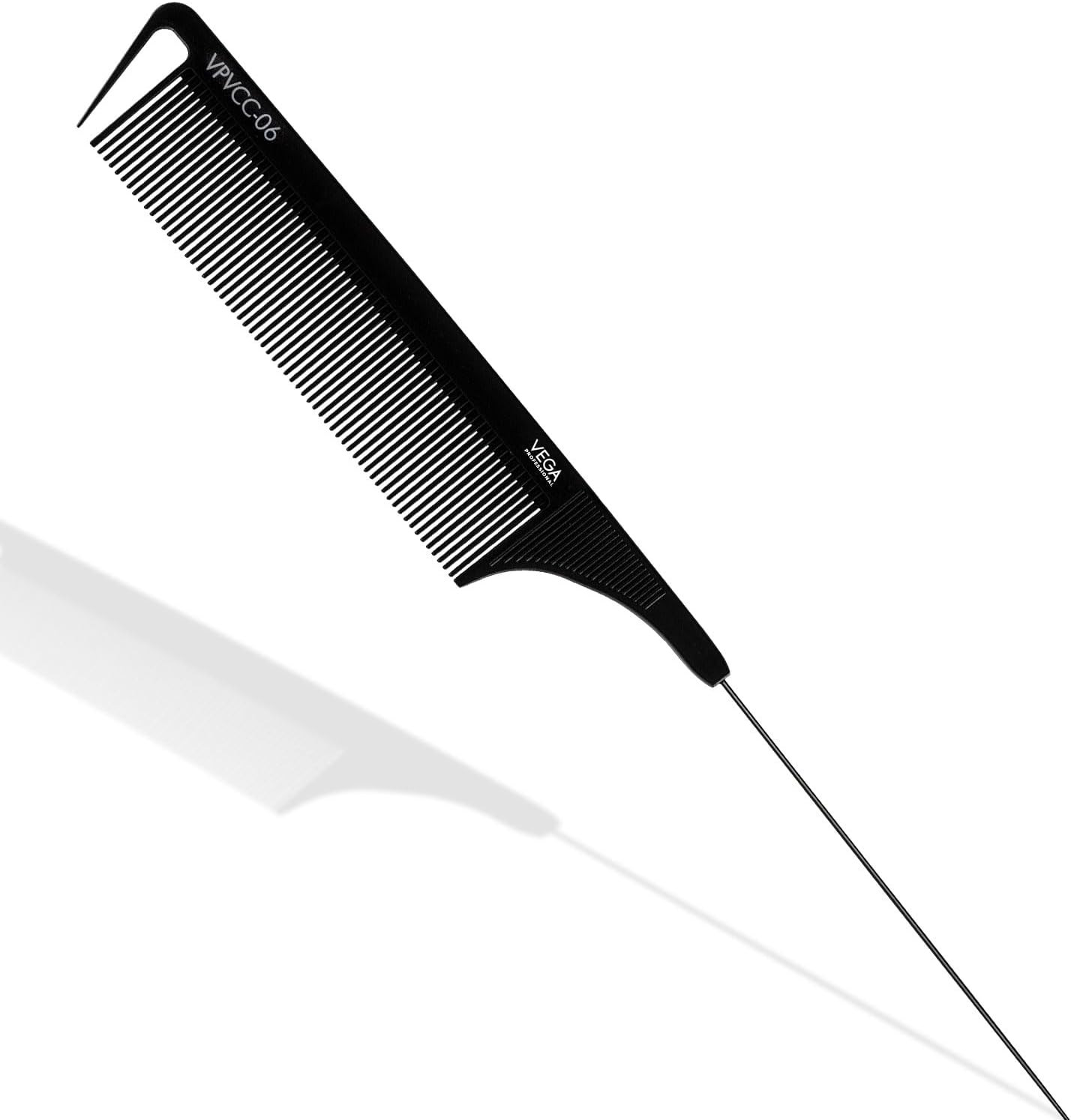 VEGA PROFESSIONAL Pin Tail Wide Teeth Comb | Carbon Anti-Static Black Line Hair Comb for Men & Women | Hair Styling, Grooming, Hair Cutting, Sectioning, Barber, Salon, Home Use | (VPVCC-06)
