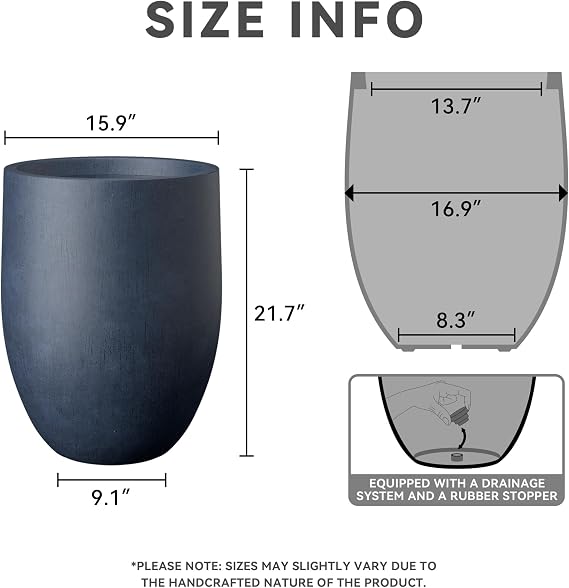 Kante Tall Concrete Planter, 21.7-Inch Height Antique Blue Large Indoor Outdoor Plant Pot with Drainage Hole for Patio Garden Home, Modern Decor for Flowers and Tree