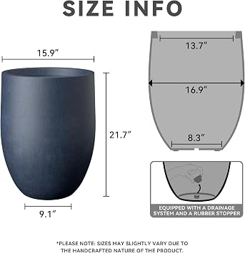 Kante Tall Concrete Planter, 21.7-Inch Height Antique Blue Large Indoor Outdoor Plant Pot with Drainage Hole for Patio Garden Home, Modern Decor for Flowers and Tree