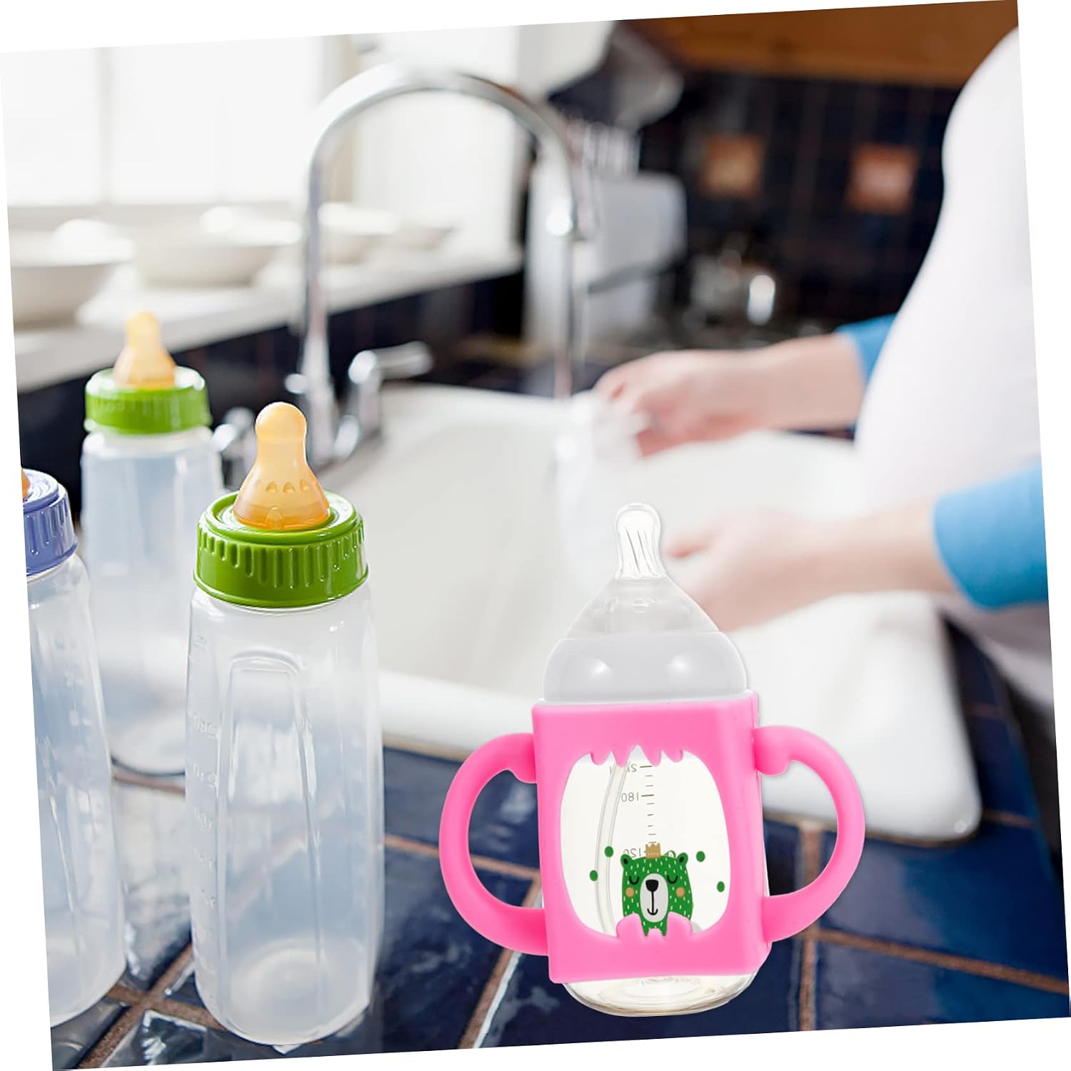 4pcs Silicone Baby Bottle Handles Anti-Drop Compatible Standard Bottles Sturdy Grip for Infants Safe for Babies
