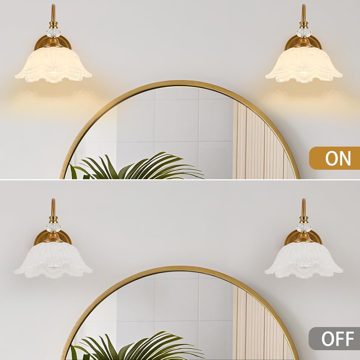 1 Piece Vintage Wall Sconce with Floral White Glass Shade, Matte Brass Finish Wall Sconce for Bathroom, Vintage Bathroom Vanity Light Fixture