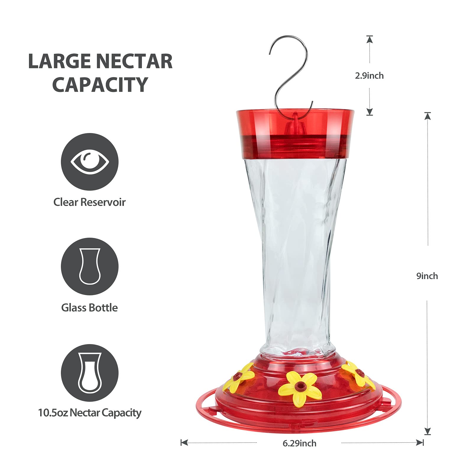 HOTOZON Twist Hummingbird Feeder, 2 Pack Glass Bottle Bird Feeders for Outdoors, Perch with 5 Nectar Feeding Ports, 10.5 Ounces Backyard Feeder, Red(Updated Leak-Proof Version)