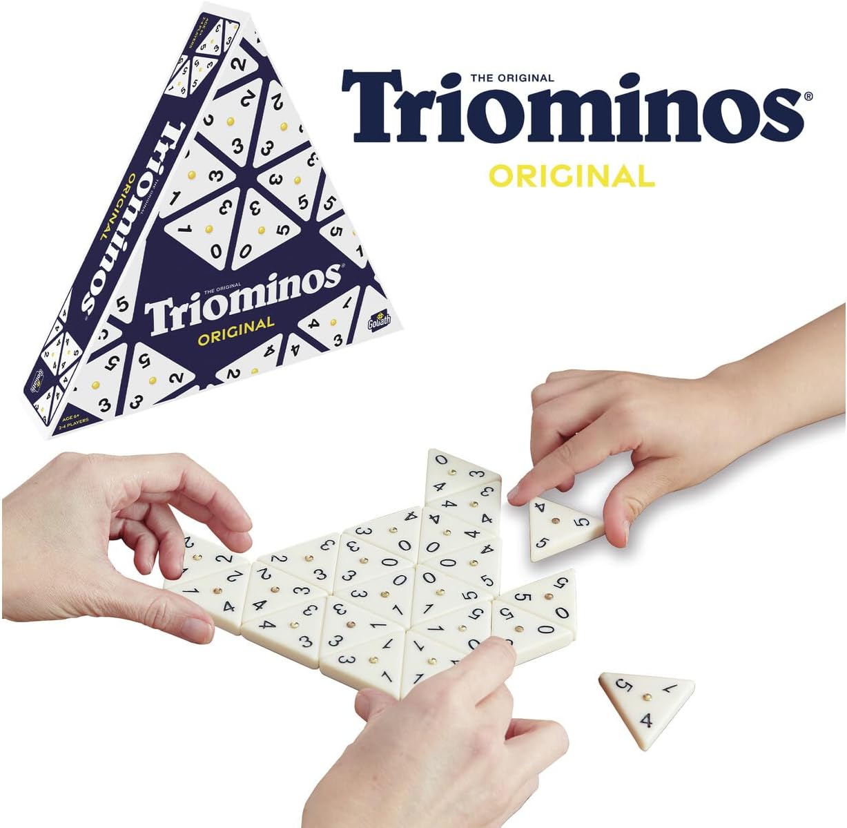 Triominos Original - Strategy and Puzzle Board Game for Families and Children Ages 6 and Up - Triangular Dominoes Game with 3 Sides - A Classic for 50 Years - 2 to 4 Players - 30 min