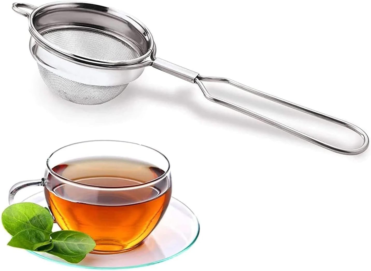 3-Inch Stainless Steel Tea Strainer with Handle – Fine Mesh Loose Leaf Tea Filter for Chai, Coffee & Juice – Rust-Proof, Dishwasher Safe, Round Sieve Strainer
