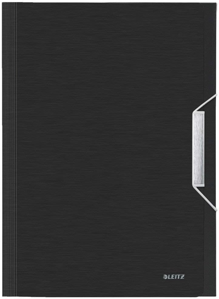 Leitz A4 Expanding File with 6 Compartments, Elastic Band Fastener, Satin Black, Style Range, 39570094
