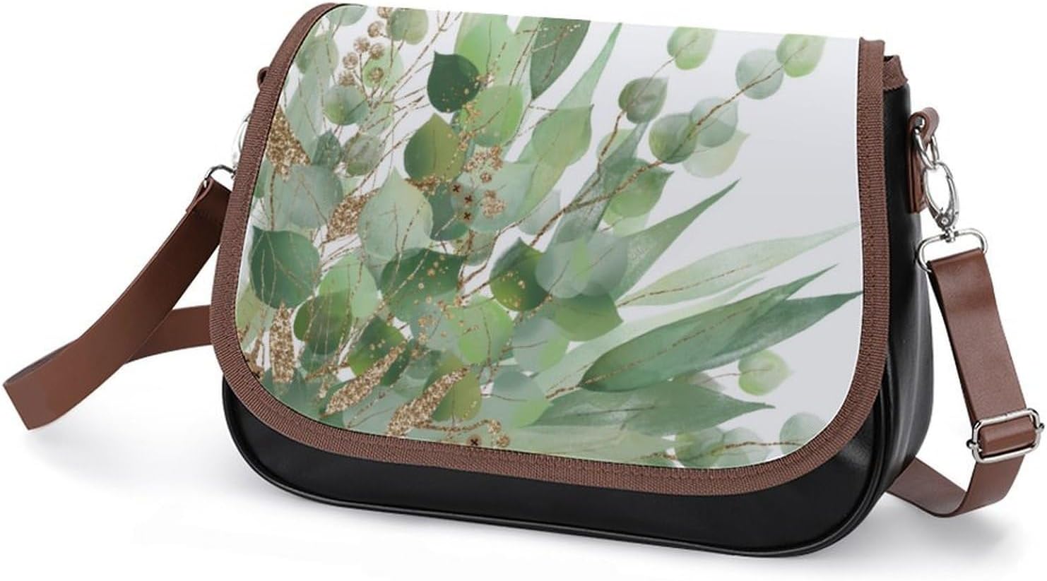 Fresh Sage Green WhiteWomen's Faux Leather Crossbody Bag, Waterproof Wrinkle-Resistant Shoulder Bag with Detachable Strap, Large Capacity Casual Handbag, Fashion Daily Purse for Shopping Work Dating,