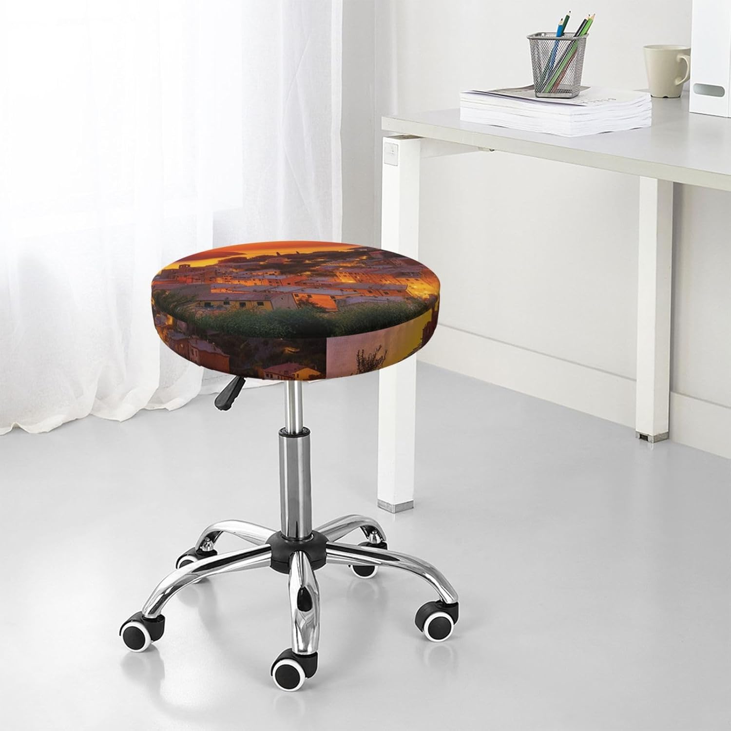 Bar Stool Cover Round Elastic Stool Cushion Covers Italian Sunset Bar Chair Cover Washable Stool Cushion Slipcover Stretch Stool Seat Covers for 12-14 Inch Chair