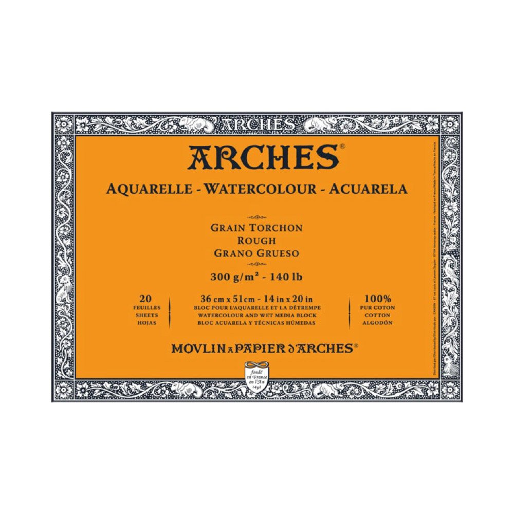 Arches 1795088 Aquarellpapier im Block (36 x 51 cm, 4-seitig geleimt, 300g/m² Grobkorn) 20 Blatt naturweiß