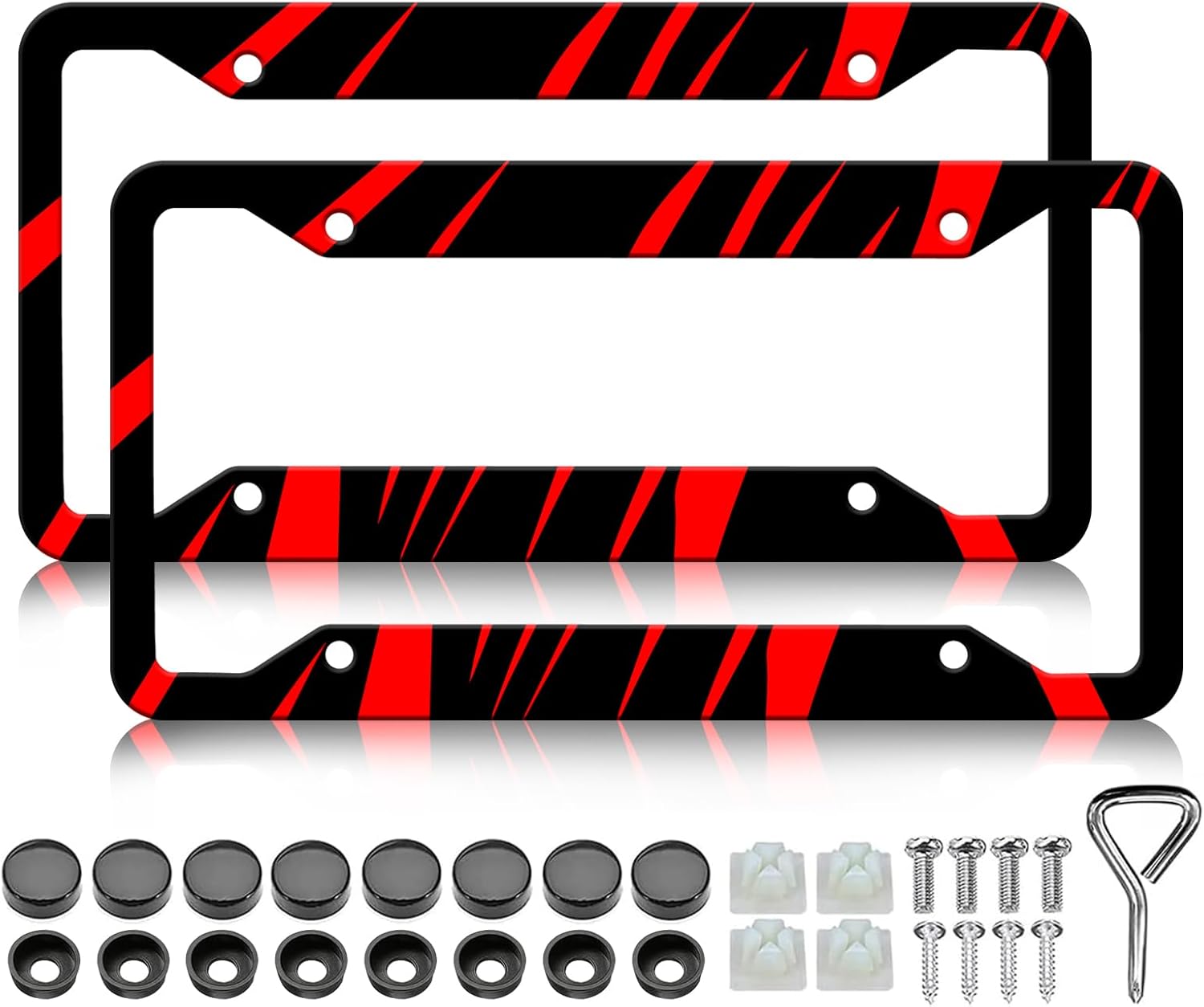 Black Leopard Print License Plate Frame - 2PCS Leopard Personalise License Plate Holder, Rust-Proof Aluminum Alloy Waterproof Car Decorative Tag Frames for Standard Us 12x6 Inch