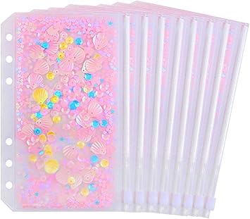 Amazon Yoeejob A6 クリアジッパーバインダーポーチ かわいい6穴ルーズリーフノートブックリフィルフィラーオーガナイザーバッグ 8個パック One Size ルーズリーフ 文房具 オフィス用品