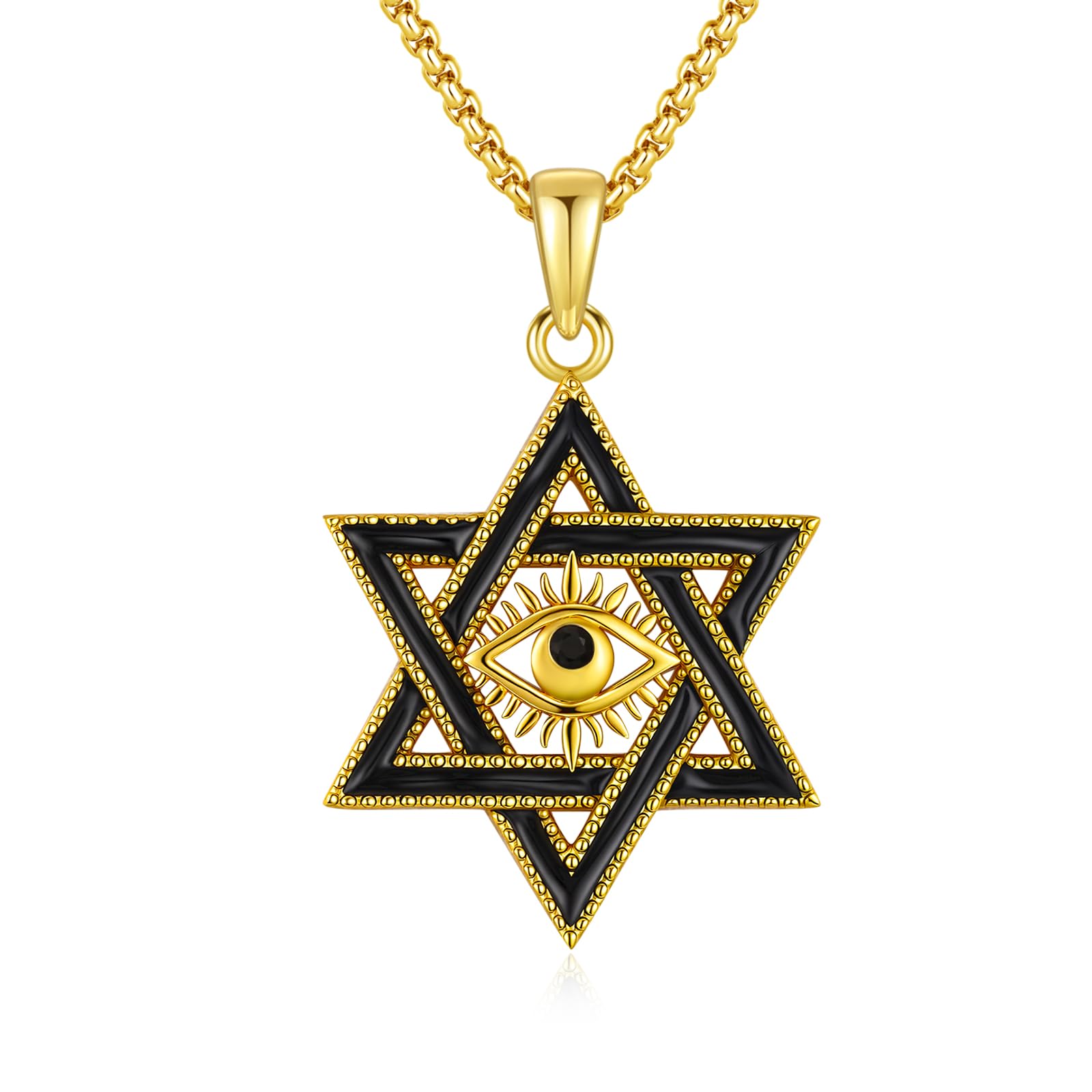 Collier étoile de David en argent sterling 925 - Pendentif en forme d'étoile de David - Or - Pendentif mauvais œil - Amulette - Bijou juif pour homme et femme