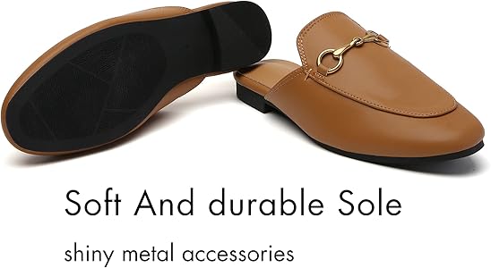 Amazon.com | Minorsu Buckle Mules for Women Flats Brown Round Toe