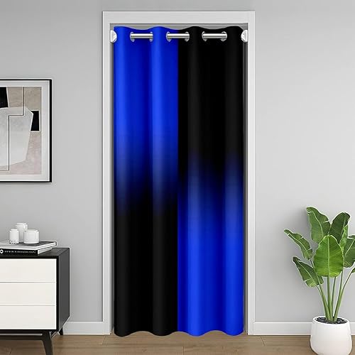 Cortinas opacas de color azul y negro degradado para ventana, diseño geométrico moderno a rayas, cortinas opacas para puertas con ventanas, 42 x 80