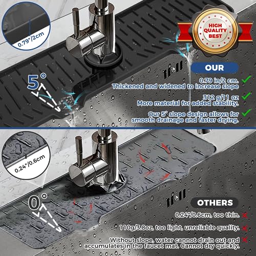 Image of 24 inch Splash Guard Plus Size Silicone Sink Faucet Drying Mat Handle Drip Catcher Tray Dish Sponge Holder Kitchen Accessories Protector Home Organization Gadgets Organizer
