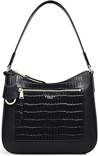 London Pear Gardens Ziptop Shoulder Handbag, Made from Faux Croc Soft Grained Leather with Front Zipped Pocket, Zip Closure Shoulder Bag with Leather Shoukder Strap