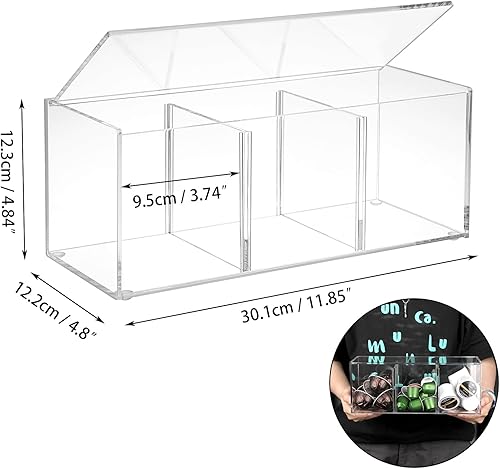 Miniatura 2 de ELLDOO Organizador de cápsulas de café de acrílico con tapa, bolsas de té de 3 compartimentos para paquetes de azúcar para el hogar, cafetería, bar,