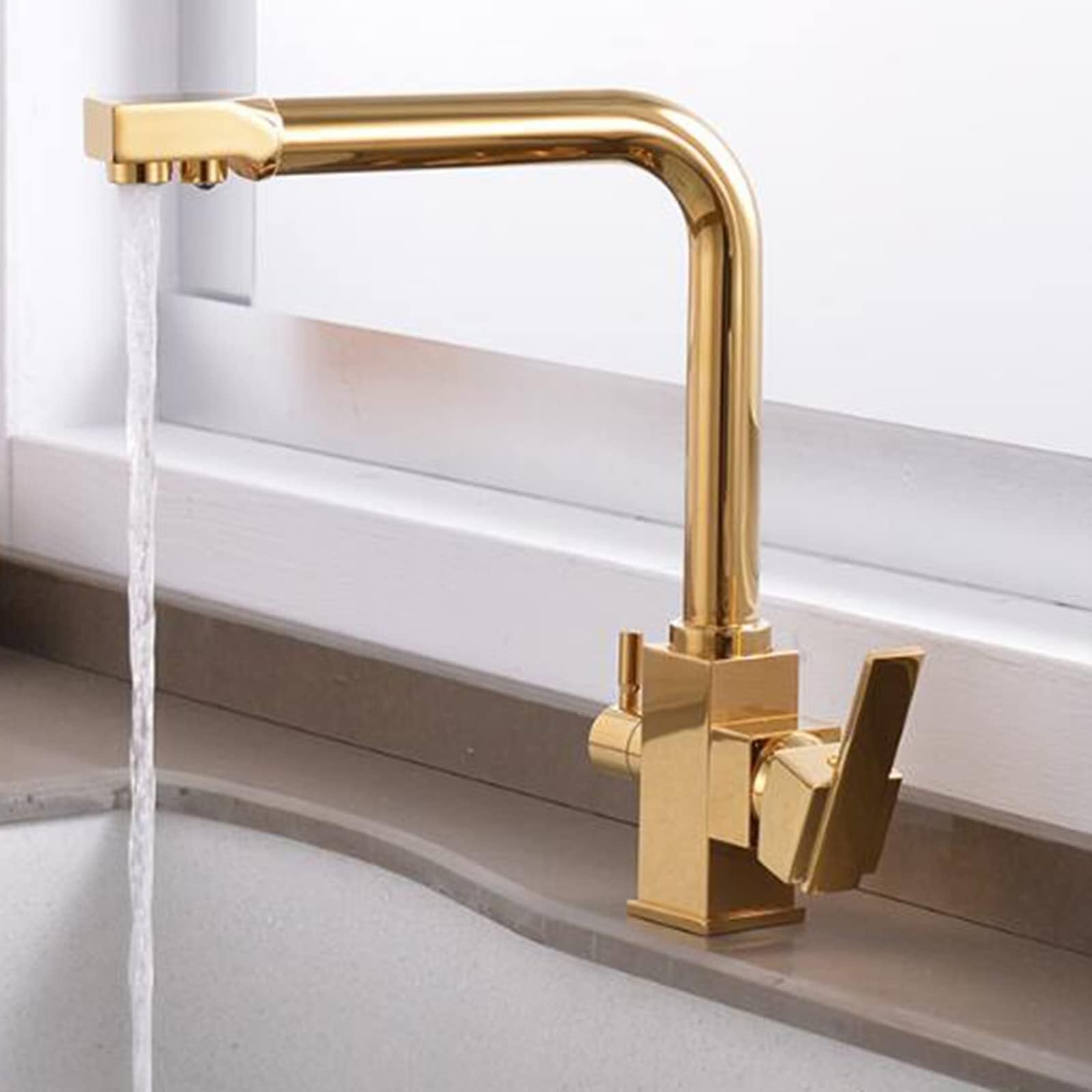 Mitigeur 3 voies en laiton doré design rotatif haut de gamme pour eau pure