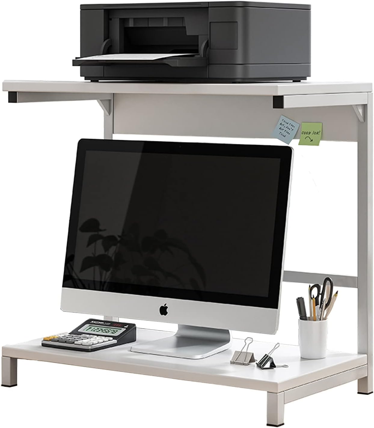 yeshine Monitor Stand Riser, Computer Stand for Laptop Desktop Monitor, Multifunctional Computer Desktop Organizer, Dual-layer Monitor Stand Storage Rack, C-shaped Steel Frame, Warm White 60x30x55CM