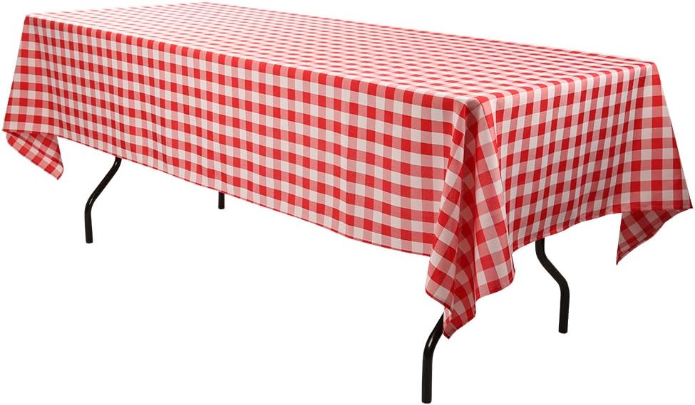 E-TEX Rectangle Tablecloth - 60 x 126 Inch - Red & White Checked Rectangular Table Cloth for 8 Foot Table in Washable Polyester