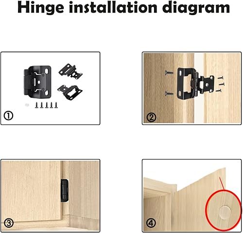 Miniatura 4 de Bisagras de puerta de gabinete superpuestas de 12 pulgada, cierre automático, con cojines y tornillos (plateado, 10 pares - 20 piezas)
