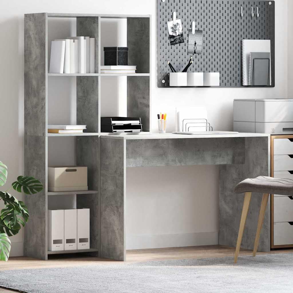 Scrivania Grigio Calcestruzzo 138,5x55x143 cm Legno Ingegneria con Ripiani