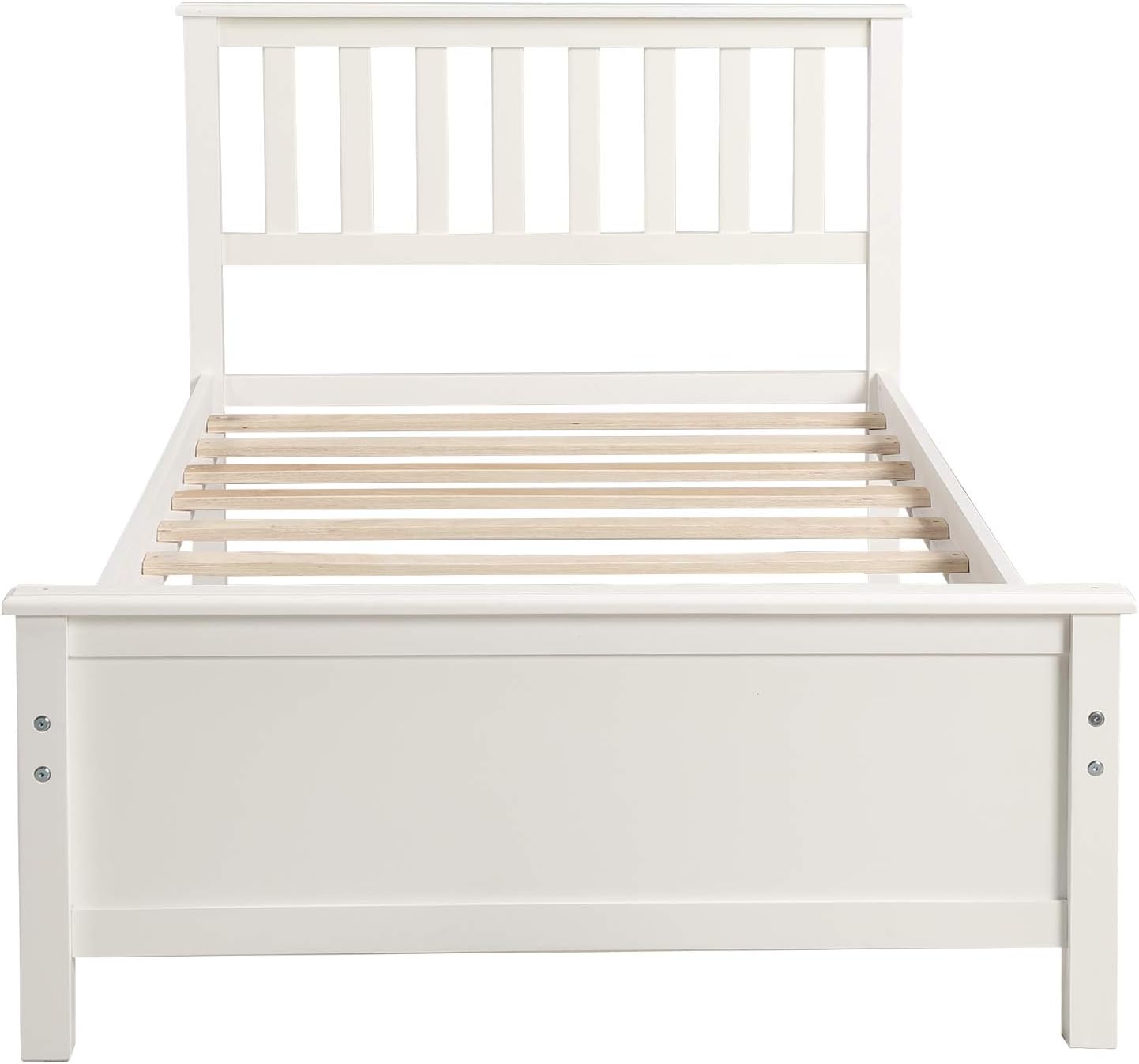 Merax Solid Wood Bed Frame Mattress Foundation with Headboard/No Box Spring Needed/Easy Assembly for Kids Platform, Twin, White(Stripe)