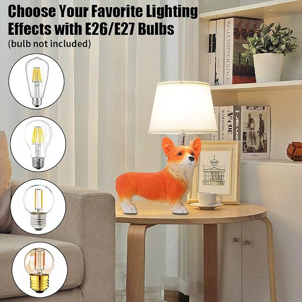 TONGNIDA Bedside Table Lamps for Bedroom Corgi Cute Animal Lamp,Resin Bed Side Lamps with 360°Rotating Head,Funny Doodle Dog Lamp for Home Decor,Corgi Gifts by TONGNIDA - Image 3