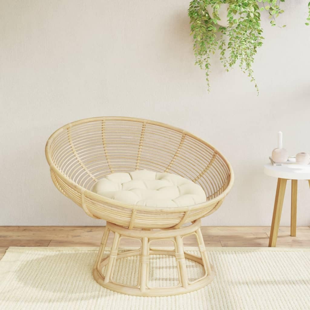 Coussin d'assise rond crème Ø 60 cm en fibre creuse pour fauteuil rotin intérieur