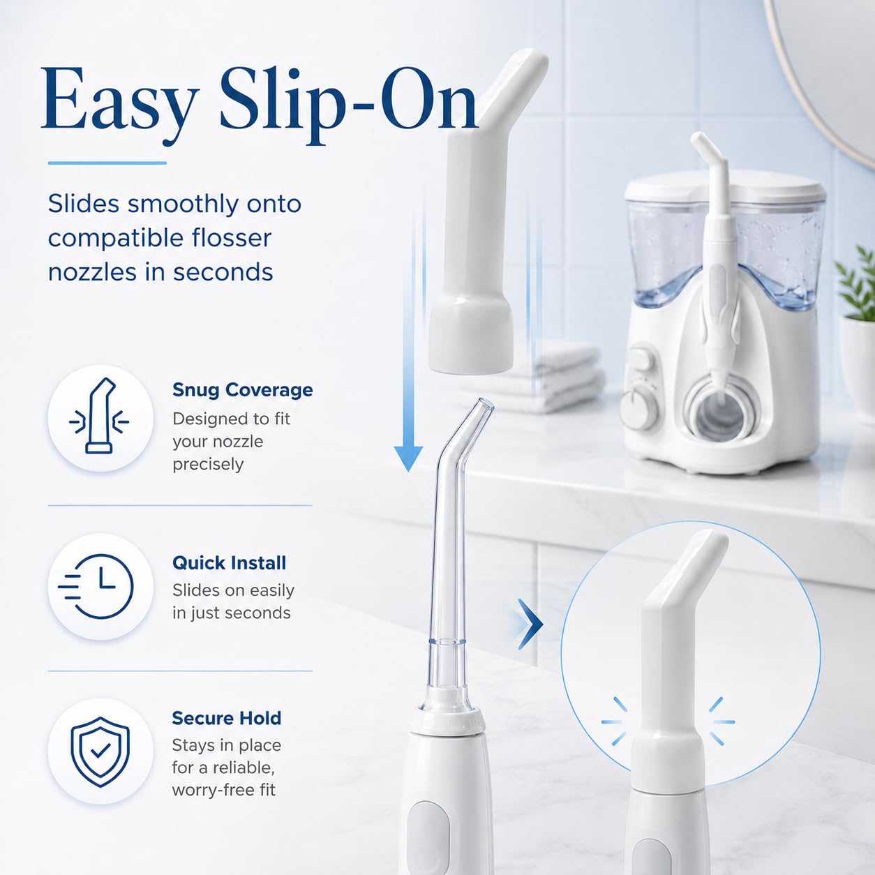 Flosser Protective Cover Cap Compatible with Waterpik Water Flosser Nozzle, Dental Oral Irrigator Dust Guard Lid Accessory, Hygienic Storage Cover for Bathroom Use,3 pcs