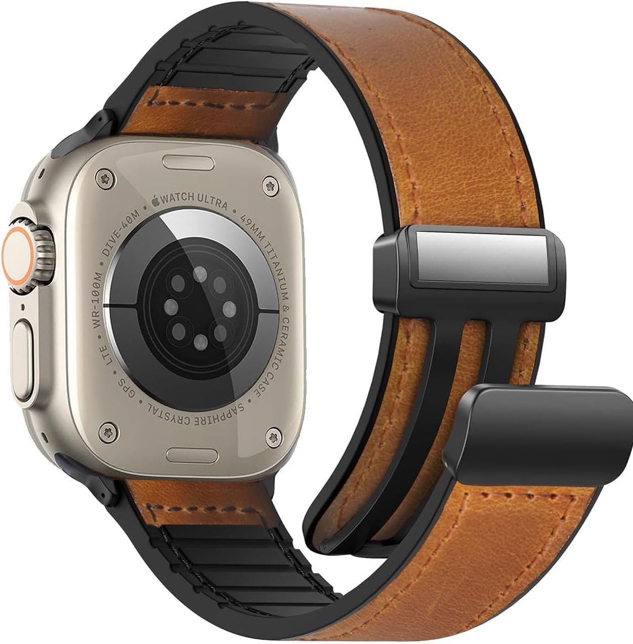 Magnetic Leather Bands Compatible with Apple Watch 49mm 46mm 45mm 44mm 42mm(S3/2/1) for Men Women, Genuine Leather with Magnetic Buckle for iWatch Ultra1/2/3 Series SE11/10/9/8/7/6/5/4/3/2/1