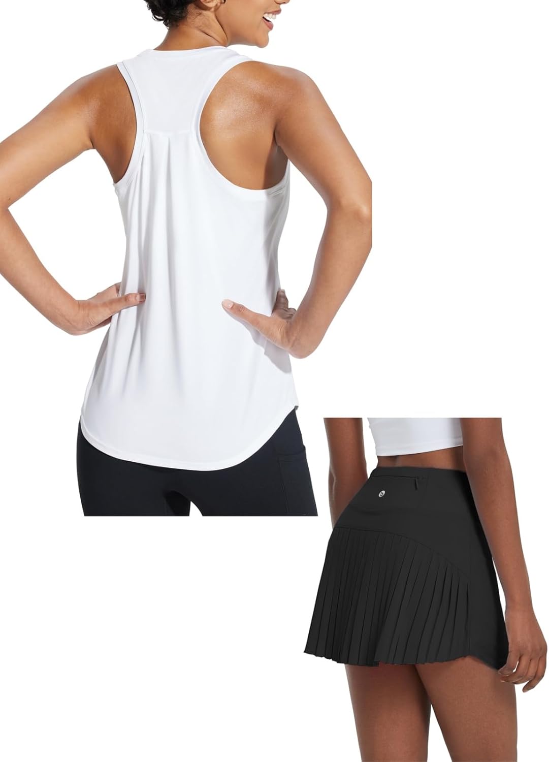 baleaf Tennis Skirt Skorts for Woman with Workout Tank Top Racerback Black&White M