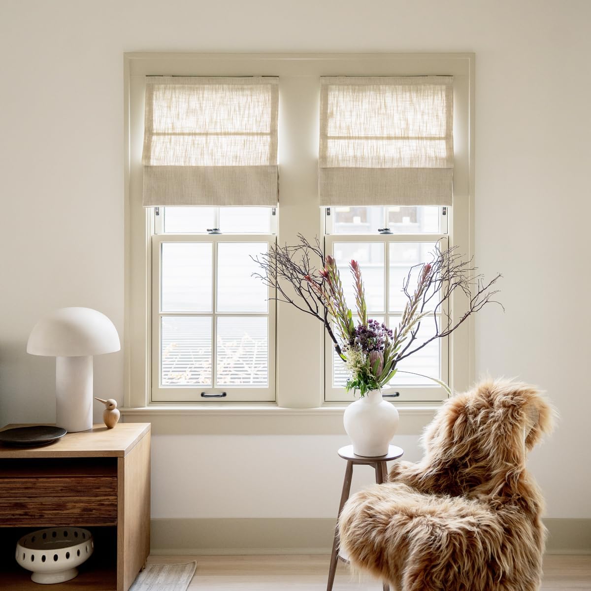 TWOPAGES Linen Roman Shades for Windows Custom Cordless Blinds for Indoor Windows,French Doors,Bedroom, Living Room, Bathroom(Sand Beige, Custom Made)