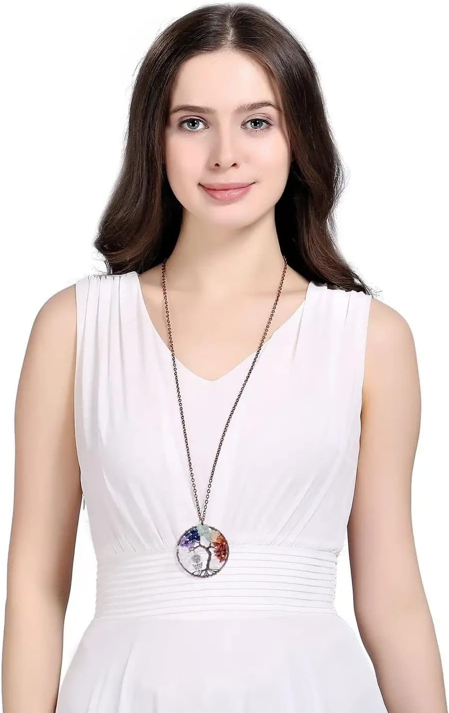 Sedmart Handmade 7 Chakra Tree of life pendant Amethyst Gemstone Chakra Crystal Quartz Stone Pendant Rose Crystal Necklace Gemstone Chakra Jewelry Mothers Day Gifts - Image 2