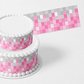 Cakecery Pink Craft Kids Pixel Box Blocks Edible Icing Image Cake Border Strips Decoration Frosting Sheet Strips