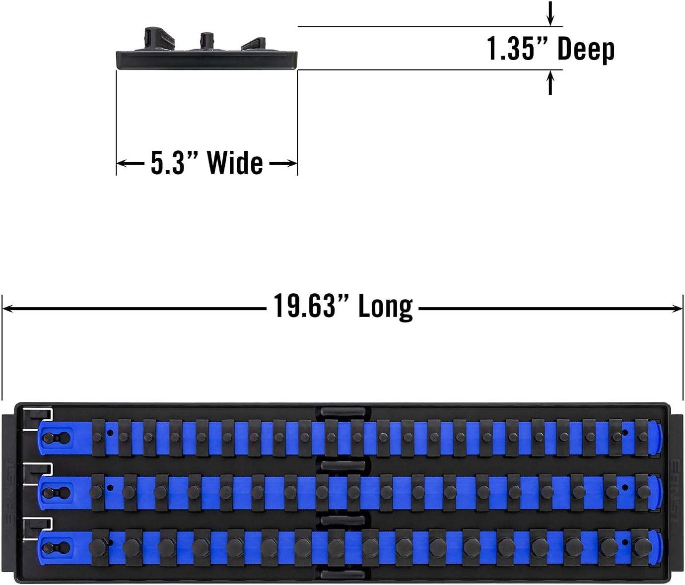 Ernst Manufacturing 2 Pack of Socket Boss with 18" Rails, 1 Red & 1 Blue for Complete Multiple Drive Size Socket Organization, Holds 114 Sockets - Made in USA (Patented) — Amazon image 6