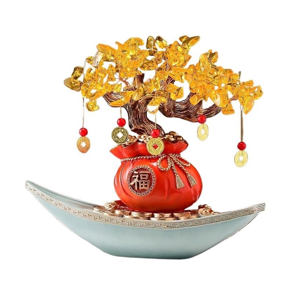 Home Decor Smooth Sailing Crystal Fortune Tree for Home Office Desktop Housewarming Decoration Bonsai(Red)