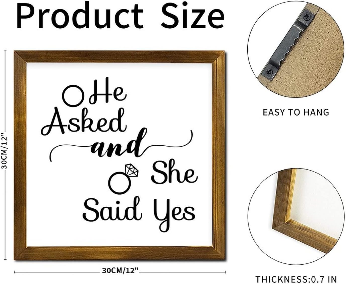 He Asked and She Said Yes Framed Wooden Sign Lettering Quotes Porch Sign Classic Wood Decor Farmhouse Wall Hanging Plaque for Home Bathroom Indoor Kitchen Garden Housewarming Gift 12x12 Inch