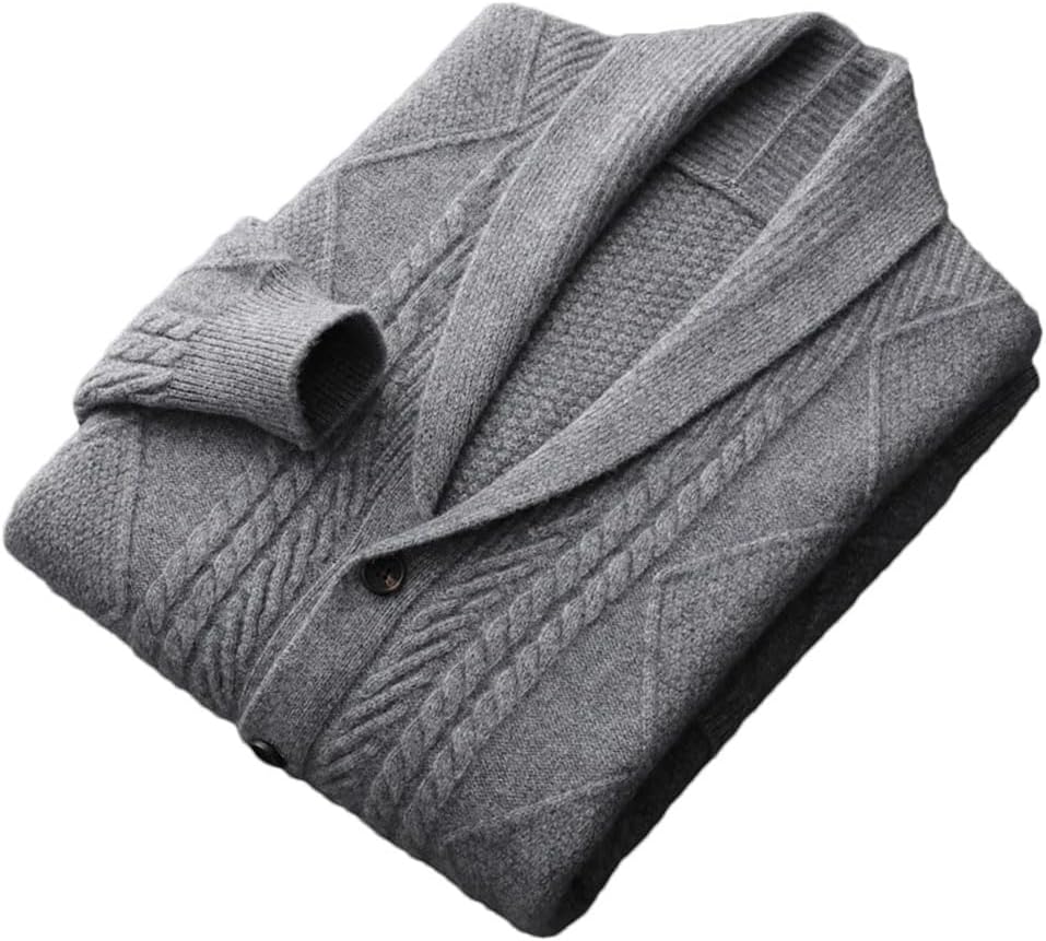 Men's 100% Wool Cashmere Knit Cardigan Sweaters Winter Thicken Warm Loose Business Jacket